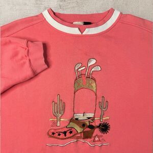 Le Coq Sportif Golf Desert Graphic Sweatshirt Large Pink Western Cactus Rare Y2K